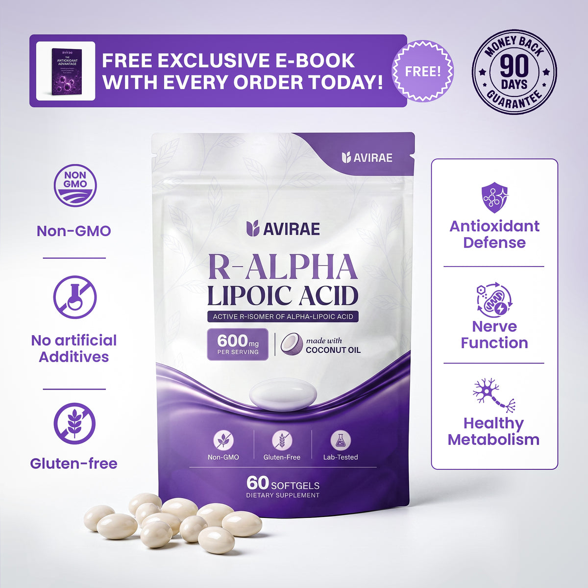 Avirae® R-Alpha Lipoic Acid 600mg with Coconut Oil