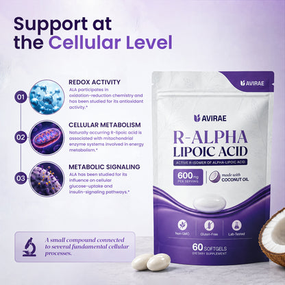 Avirae® R-Alpha Lipoic Acid 600mg with Coconut Oil