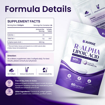Avirae® R-Alpha Lipoic Acid 600mg with Coconut Oil
